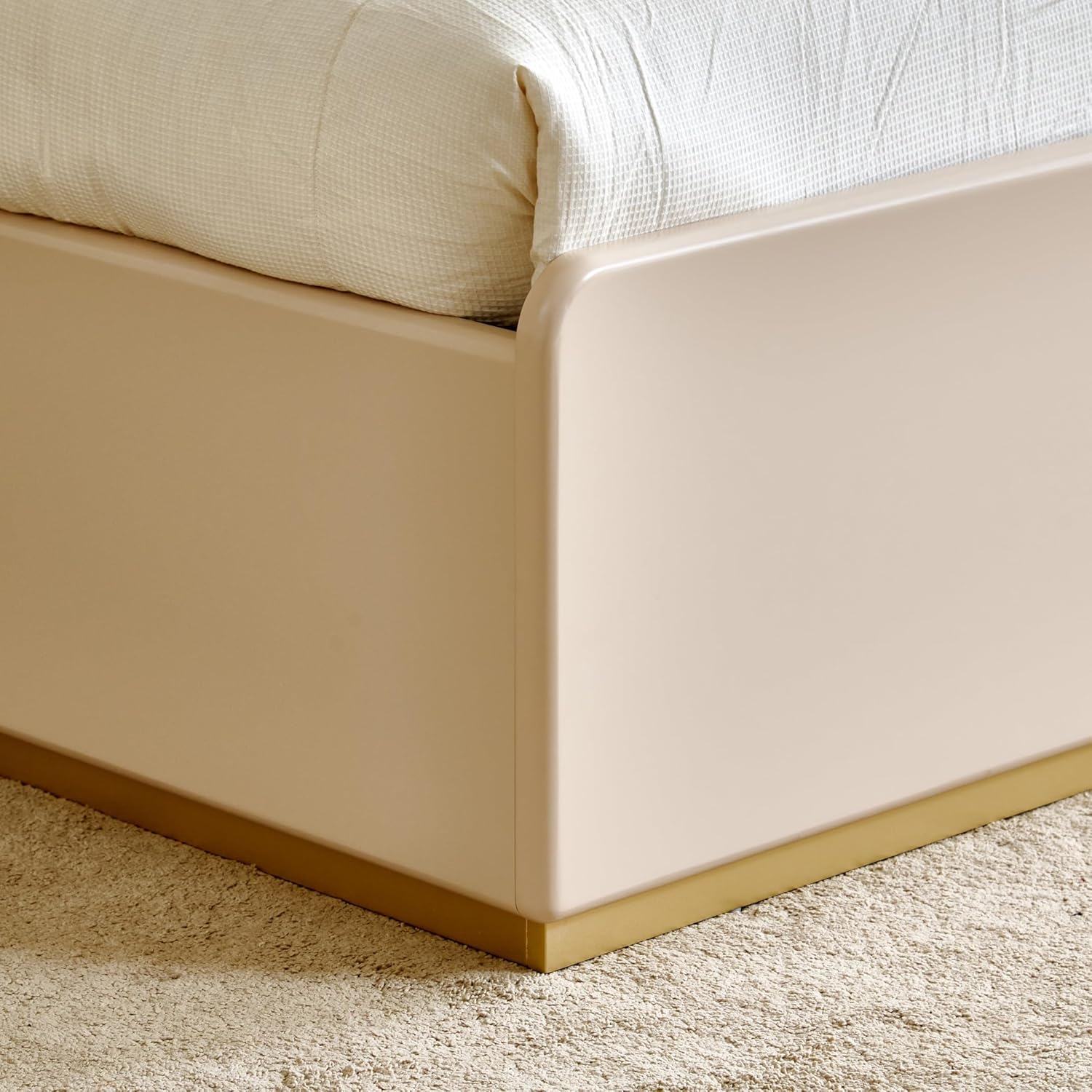 SERENO LUXE UPHOLSTERED BED WITH CURVED WOODEN BACKREST