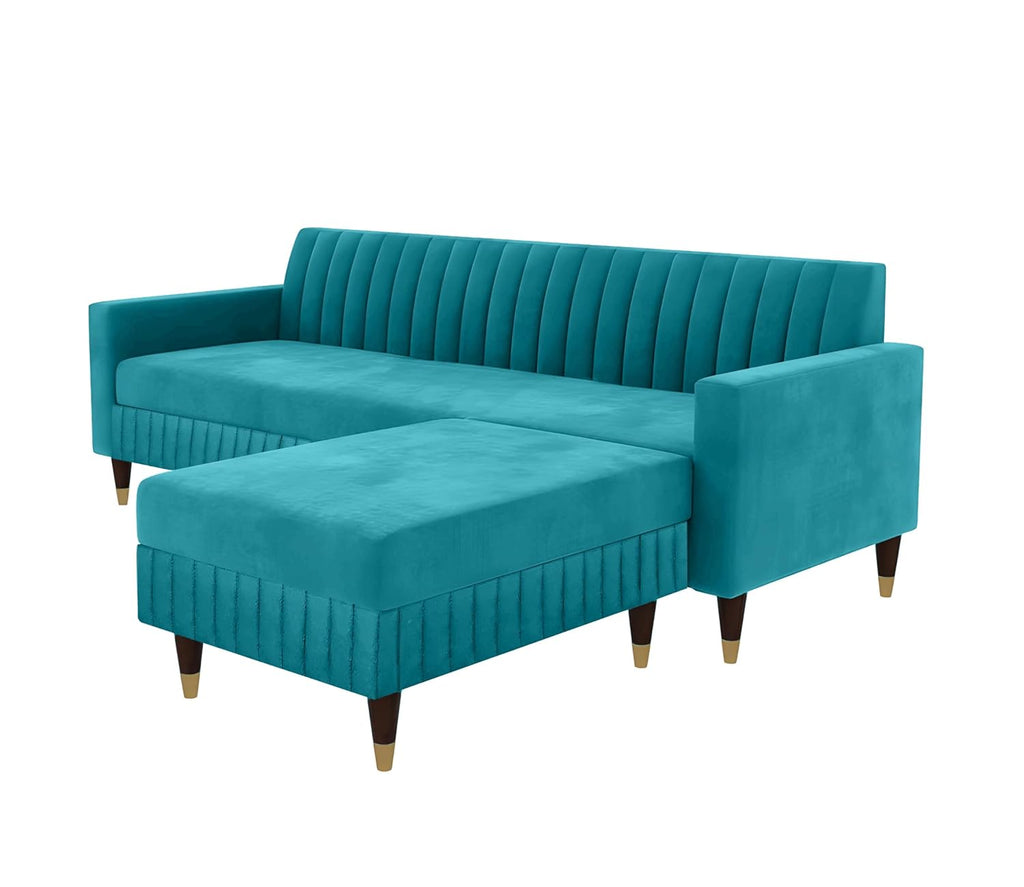 AQUALINE TEAL CHANNEL-TUFTED SOFA WITH OTTOMAN
