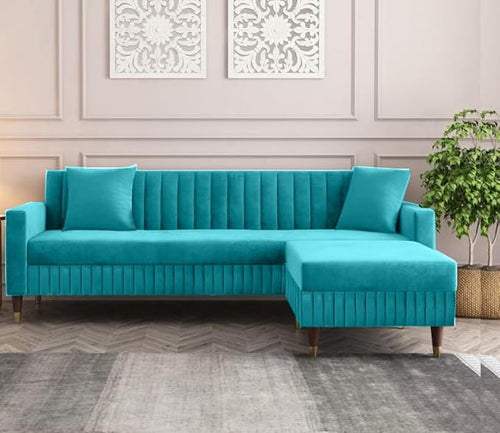 AQUALINE TEAL CHANNEL-TUFTED SOFA WITH OTTOMAN