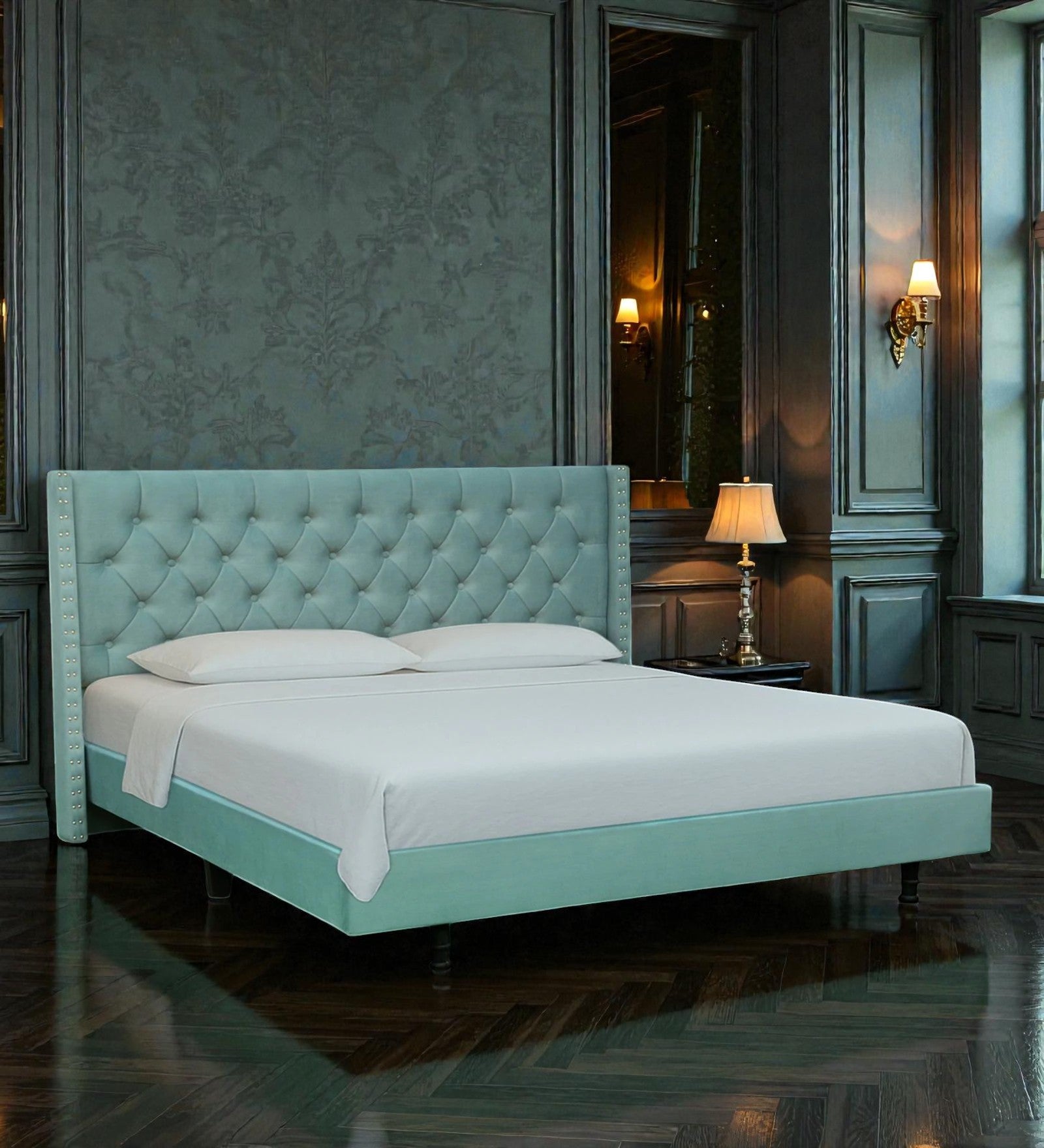 AURORA TUFTED UPHOISTERED BED WITH WINGED HEADBOARD