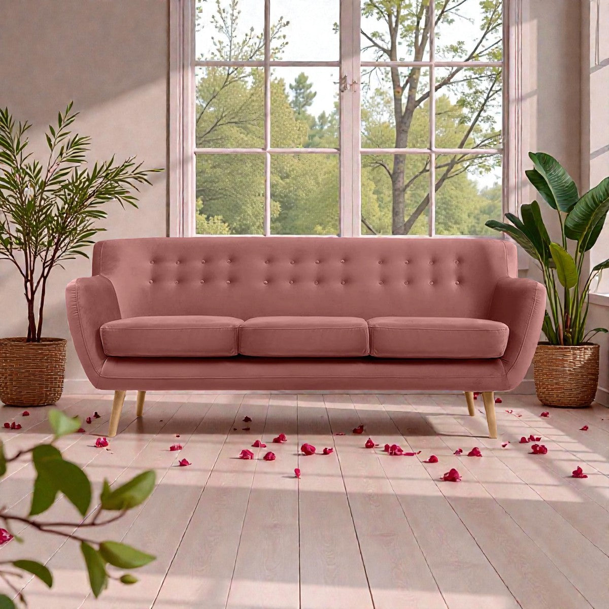 BLUSH HAVEN TUFTED FABRIC 3-SEATER SOFA