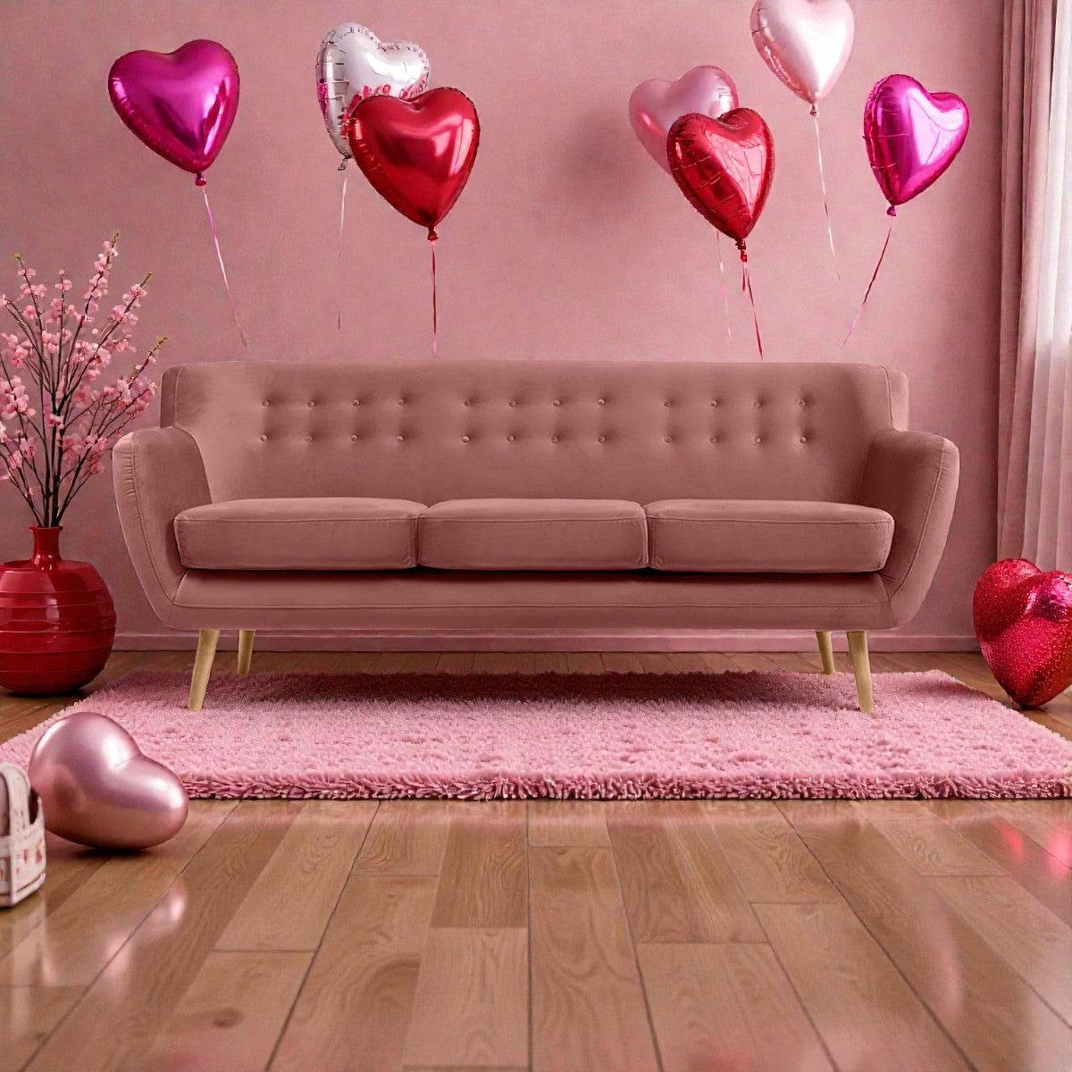 BLUSH HAVEN TUFTED FABRIC 3-SEATER SOFA