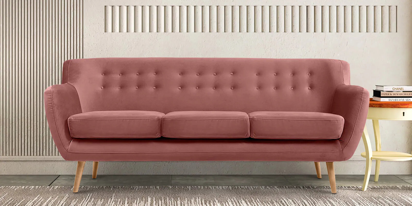 BLUSH HAVEN TUFTED FABRIC 3-SEATER SOFA