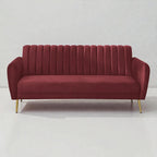 BURGUNDAY ROYALE CHANNEL-TUFTED VELVET 3-SEATER SOFA