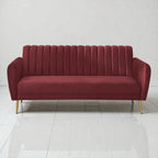 BURGUNDAY ROYALE CHANNEL-TUFTED VELVET 3-SEATER SOFA
