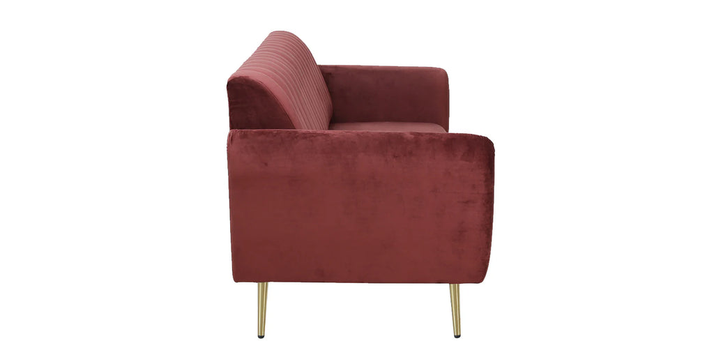 BURGUNDAY ROYALE CHANNEL-TUFTED VELVET 3-SEATER SOFA