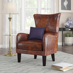 CLASSIC BROWN LEATHER WING CHAIR FOR LIVING ROOM AND STUDY