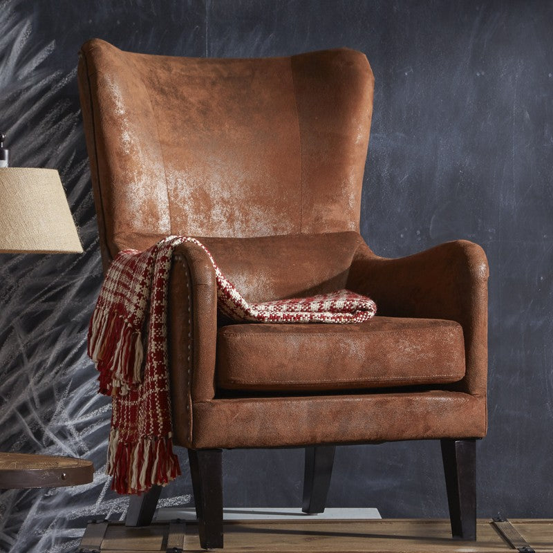 CLASSIC BROWN LEATHER WING CHAIR FOR LIVING ROOM AND STUDY