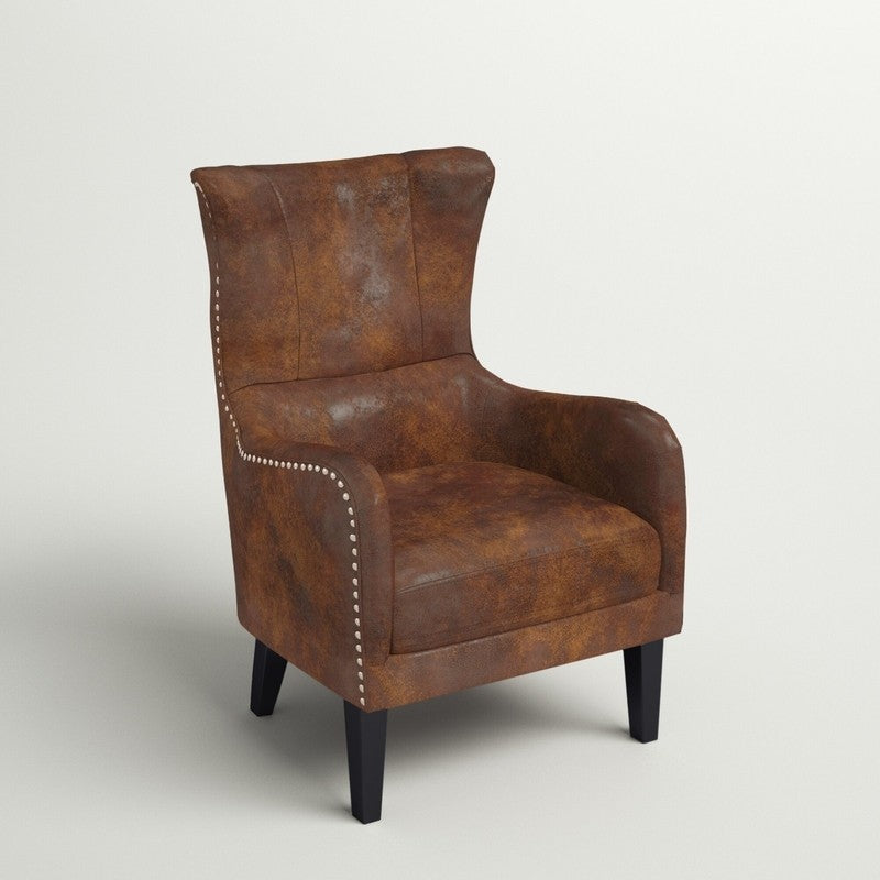 CLASSIC BROWN LEATHER WING CHAIR FOR LIVING ROOM AND STUDY