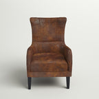 CLASSIC BROWN LEATHER WING CHAIR FOR LIVING ROOM AND STUDY
