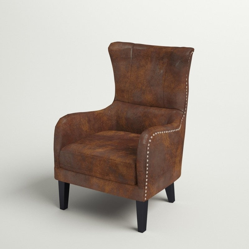 CLASSIC BROWN LEATHER WING CHAIR FOR LIVING ROOM AND STUDY
