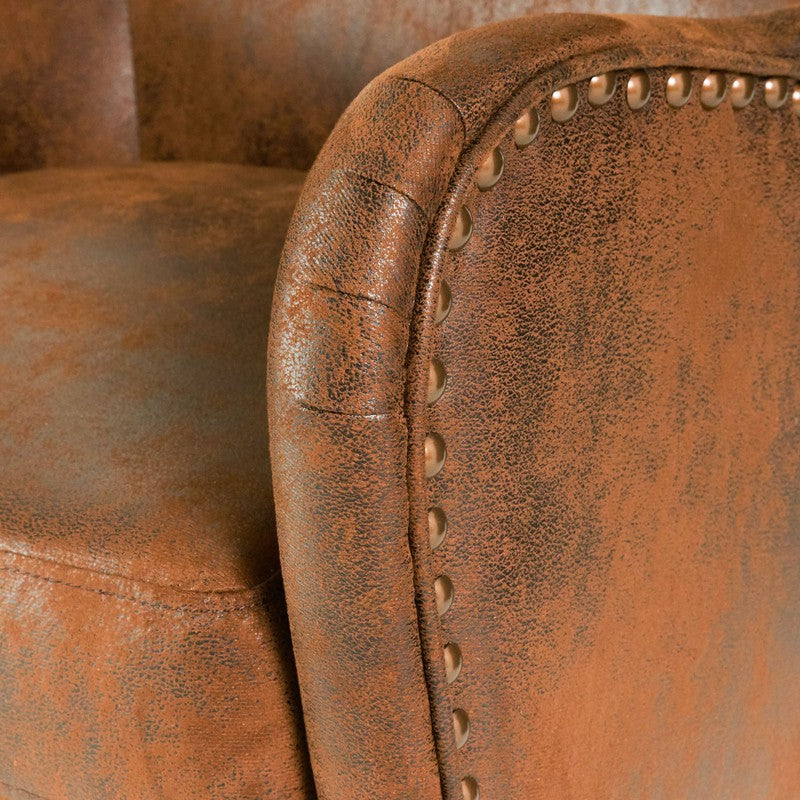 CLASSIC BROWN LEATHER WING CHAIR FOR LIVING ROOM AND STUDY