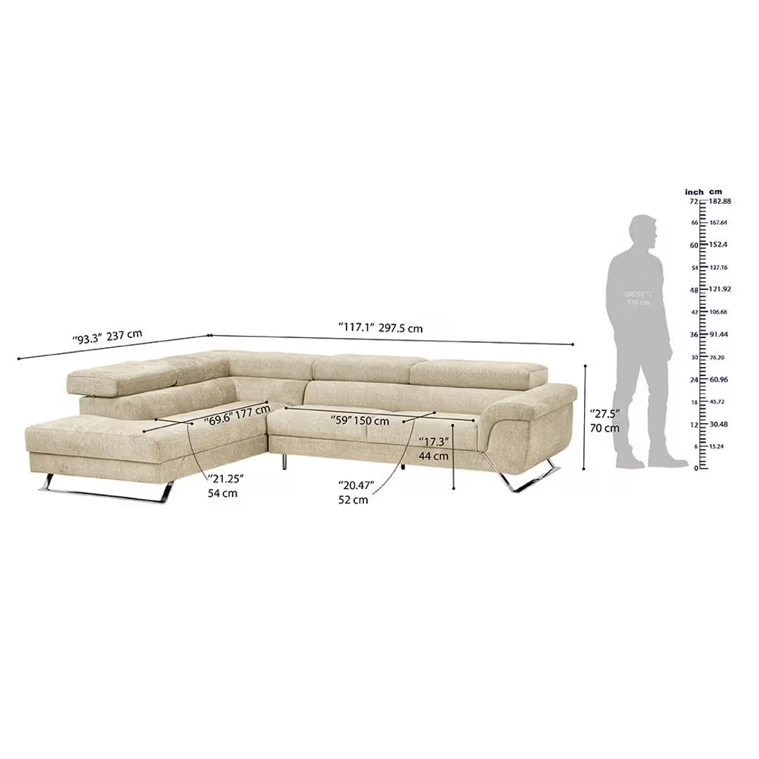 ELARA CURVE LUXURY L-SHAPE SOFA - WOODEN MANGO