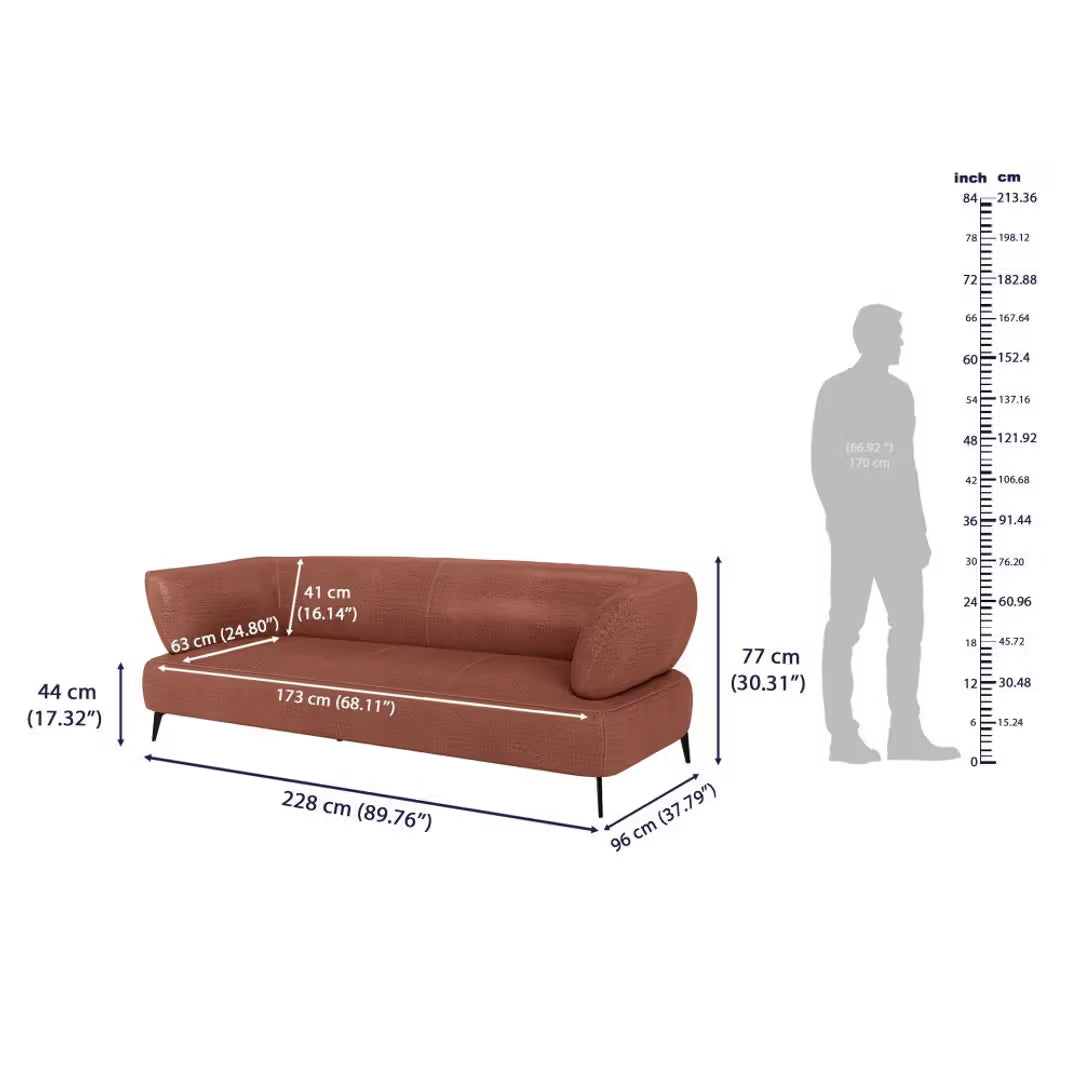 THE ELARA CURVE TERRACOTTA 3-SEATER SOFA