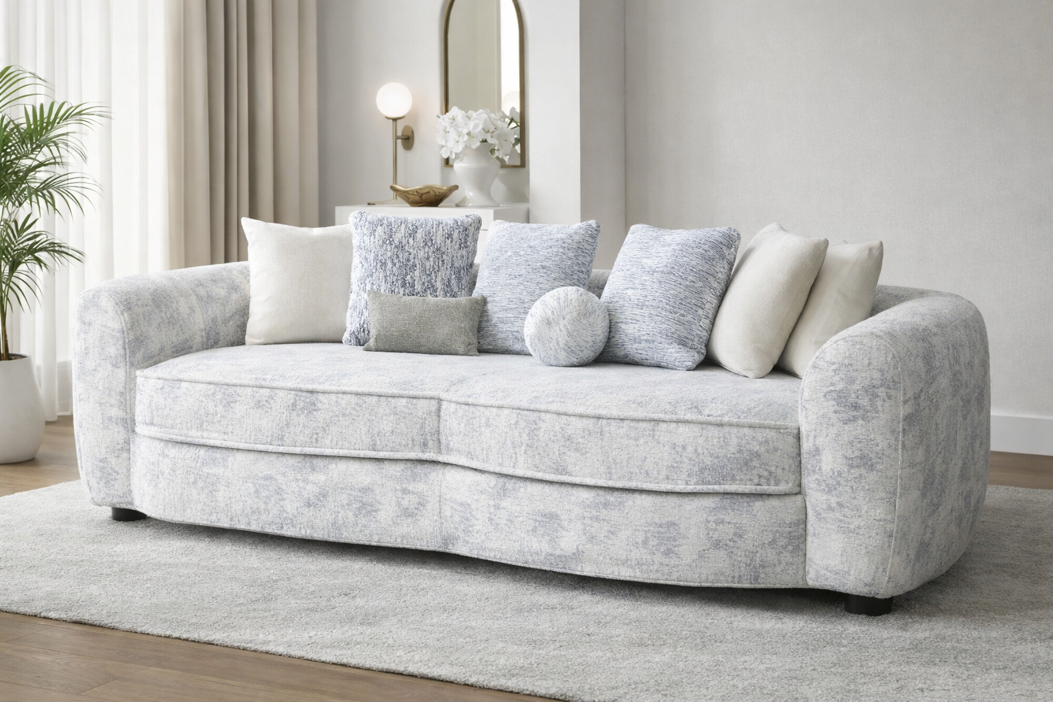 LUNARA CURVE LUXURY BOUCLE SOFA-WOODEN MANGO