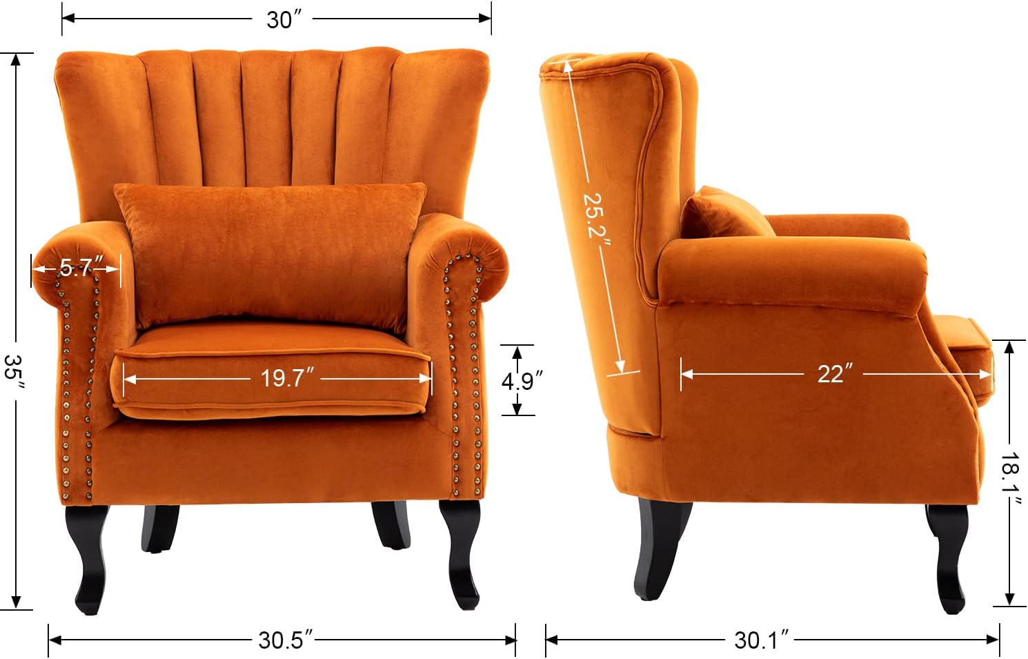 LUXURY ORANAGE VELVET WING CHAIR