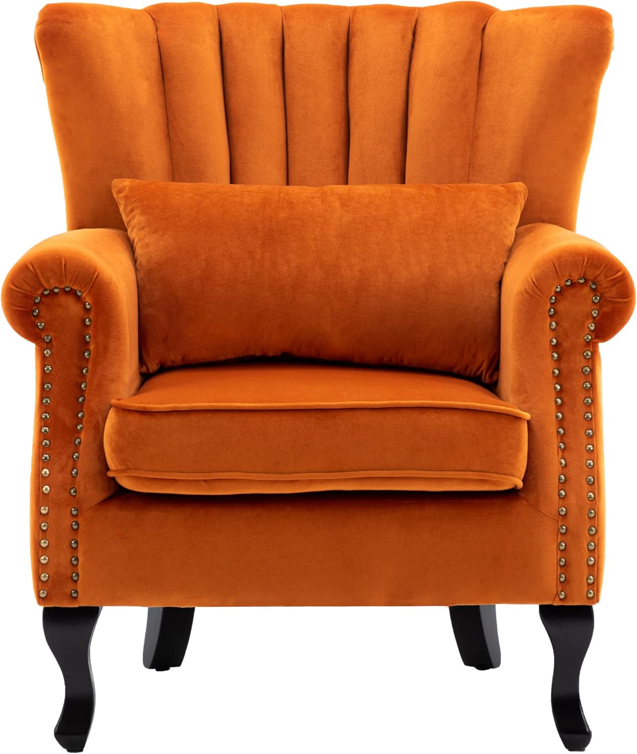 LUXURY ORANAGE VELVET WING CHAIR