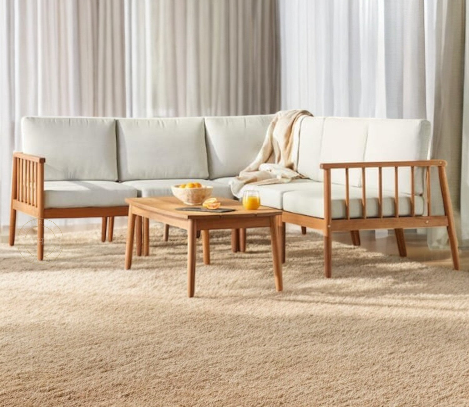 NORDIC HAVEN WOODEN FRAME SOFA SET