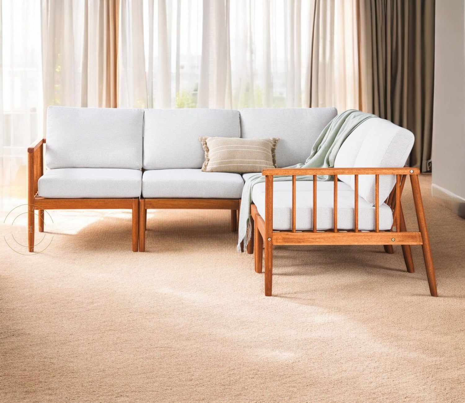 NORDIC HAVEN WOODEN FRAME SOFA SET