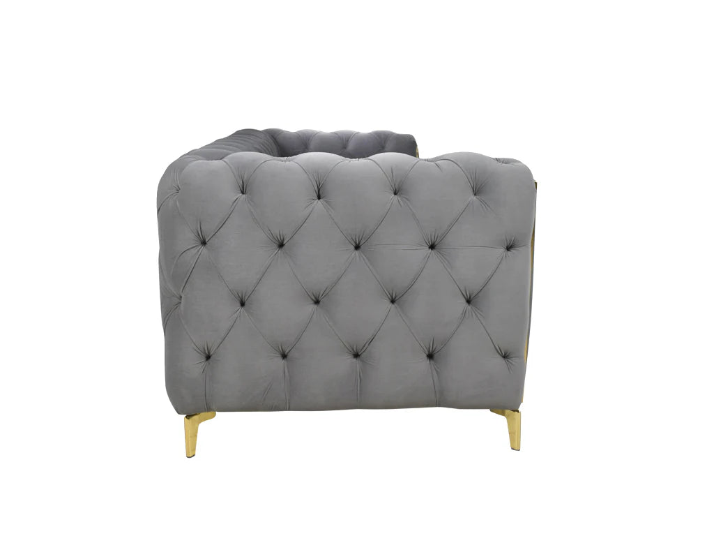 REGAL GREY TUFTED UPHOLSTERED 3-SEATER SOFA