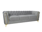 REGAL GREY TUFTED UPHOLSTERED 3-SEATER SOFA