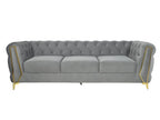 REGAL GREY TUFTED UPHOLSTERED 3-SEATER SOFA