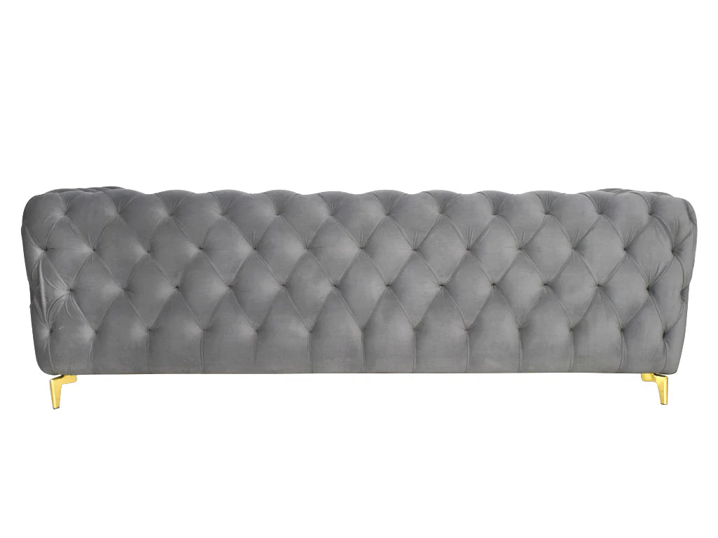 REGAL GREY TUFTED UPHOLSTERED 3-SEATER SOFA