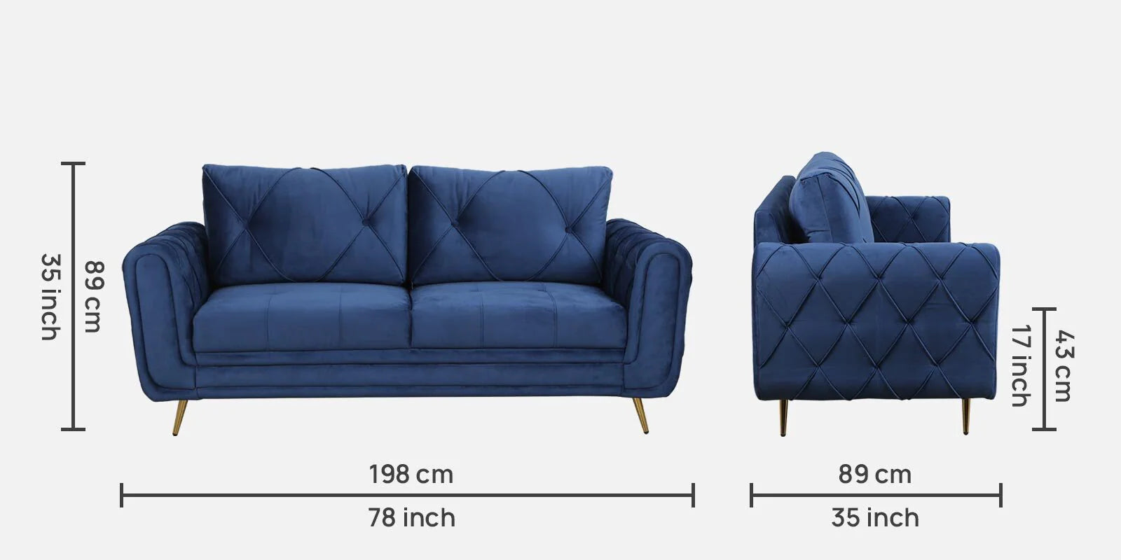 ROYAL AZURE TUFTED VELVET 3-SEATER SOFA