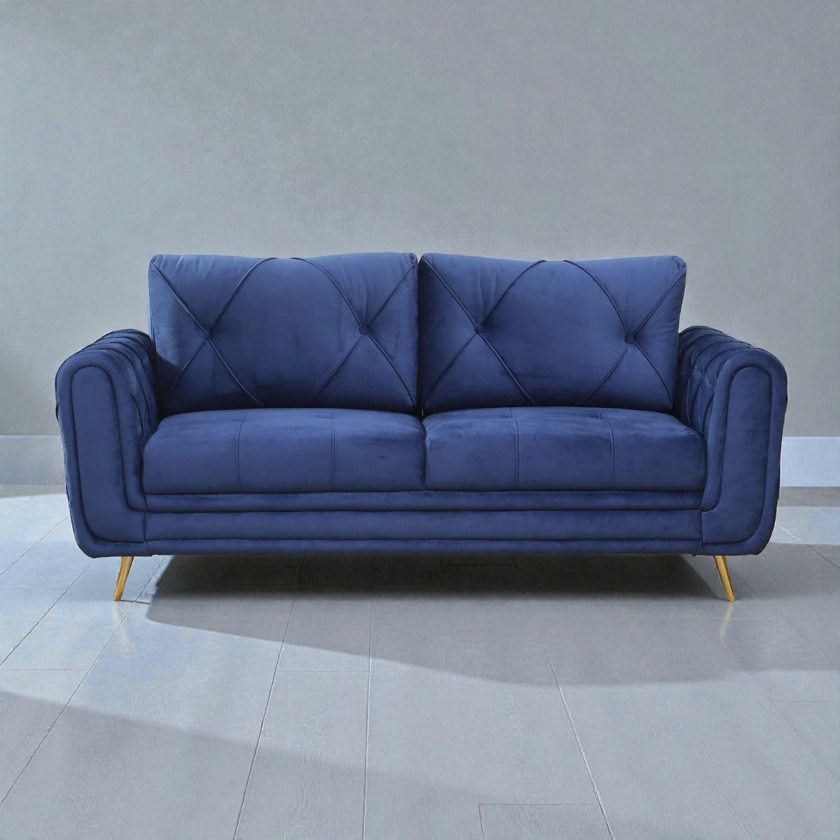 ROYAL AZURE TUFTED VELVET 3-SEATER SOFA