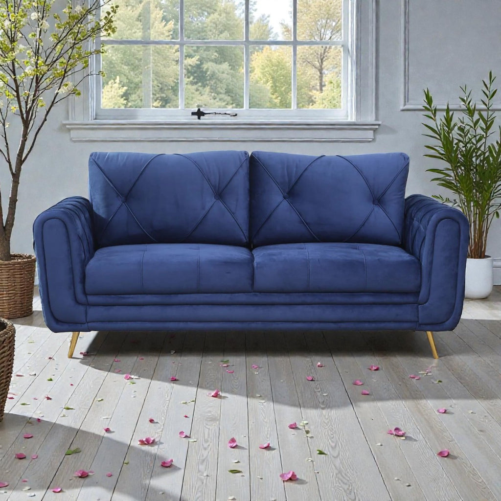 ROYAL AZURE TUFTED VELVET 3-SEATER SOFA