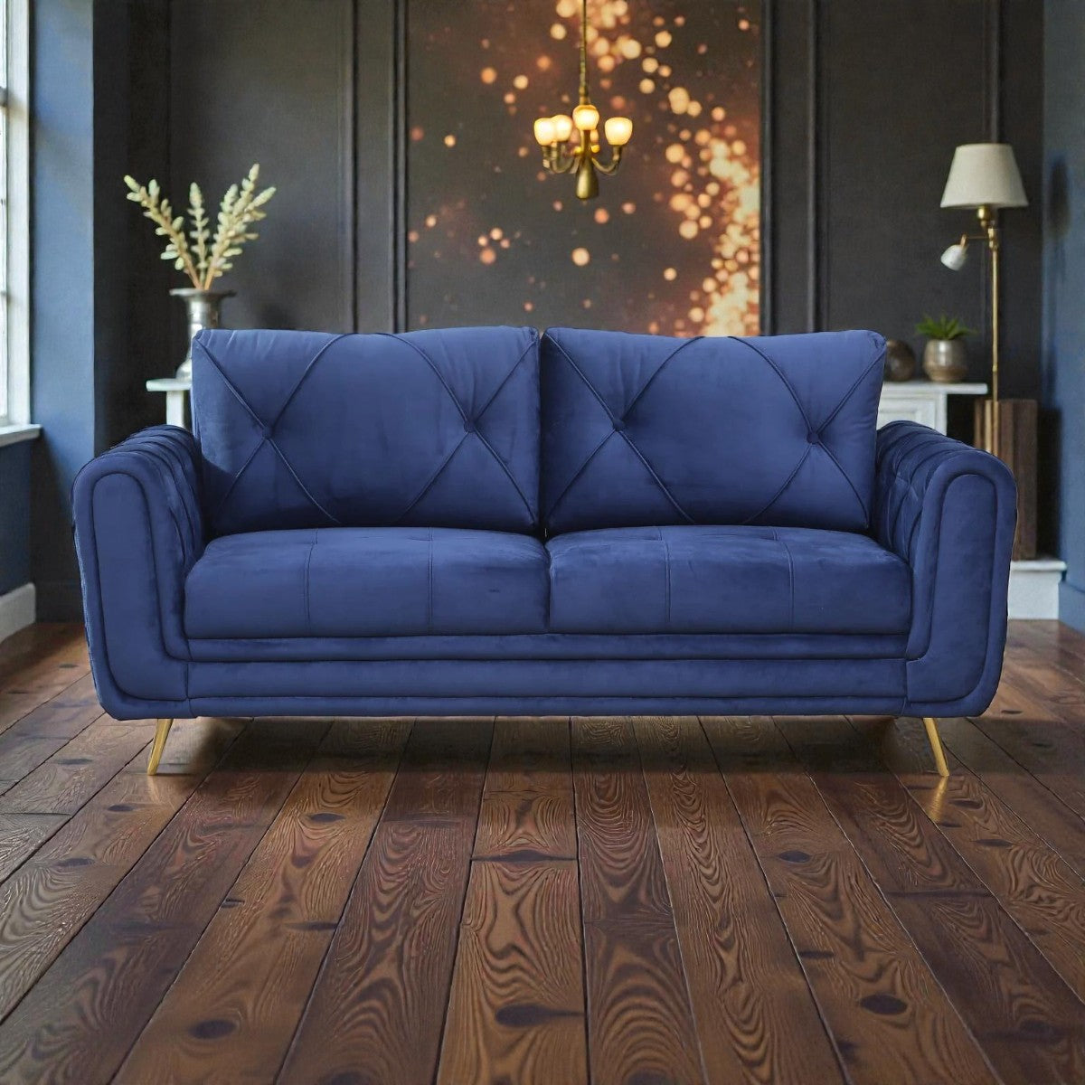 ROYAL AZURE TUFTED VELVET 3-SEATER SOFA