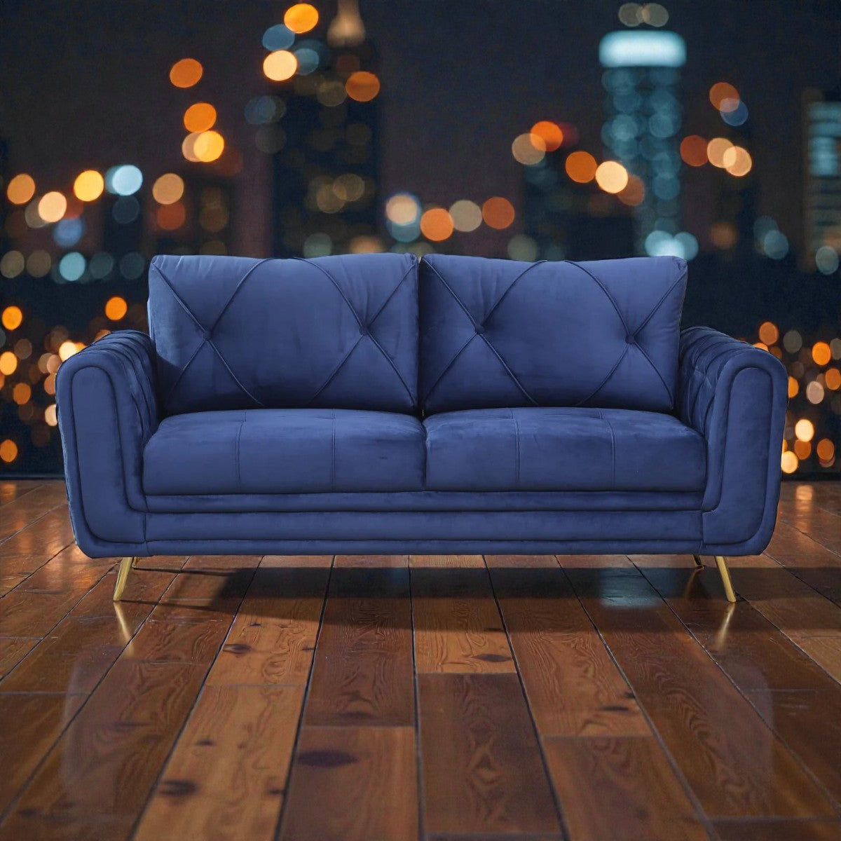 ROYAL AZURE TUFTED VELVET 3-SEATER SOFA