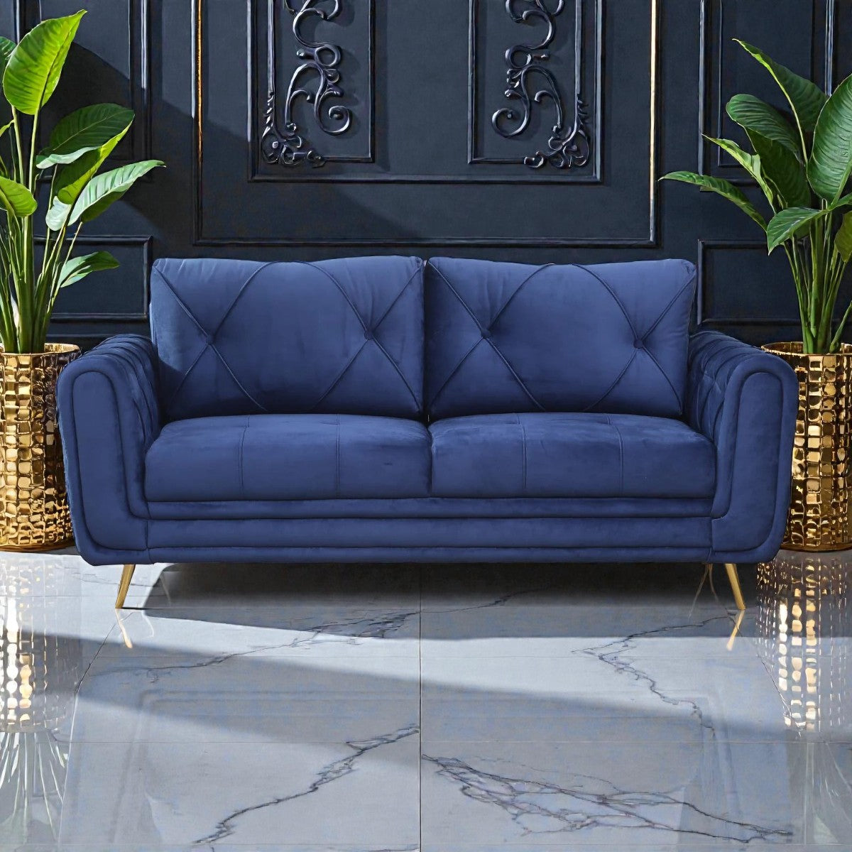 ROYAL AZURE TUFTED VELVET 3-SEATER SOFA