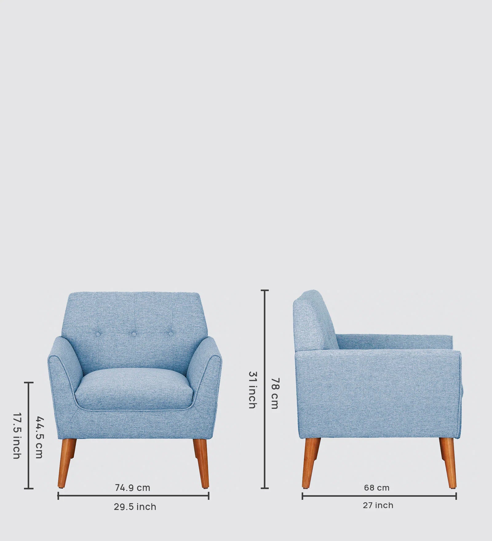 SKYLINE FABRIC ACCENT ARMCHAIR WITH WOODEN LEGS