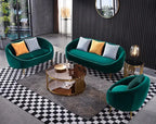 VERDEA CURVE GREEN UPHOLSTERED 6-SEATER SOFA + 2 PUFFIES+2 HIGH BACK CHAIRS