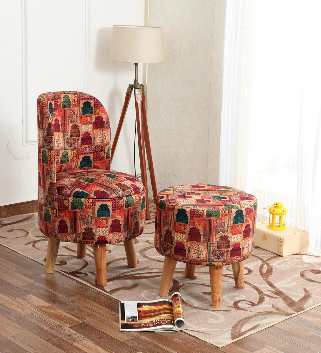 MEHER HERITAGE PRINT ACCENT CHAIR WITH OTTOMAN
